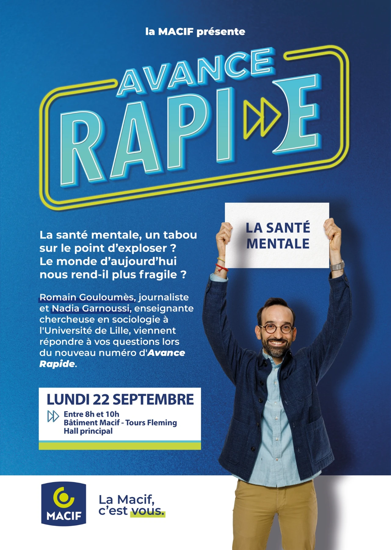 Affiche Avance Rapide de la MACIF annonçant l’émission sur la santé mentale