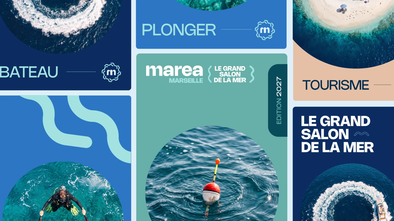 Univers graphique MAREA : déclinaisons nautisme, plongée, tourisme et pêche